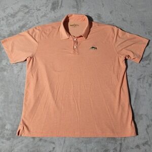 Orvis D Stewart XL Orange Pique Polo Shirt 100% Cotton Embroidered‎ Fish Bass
